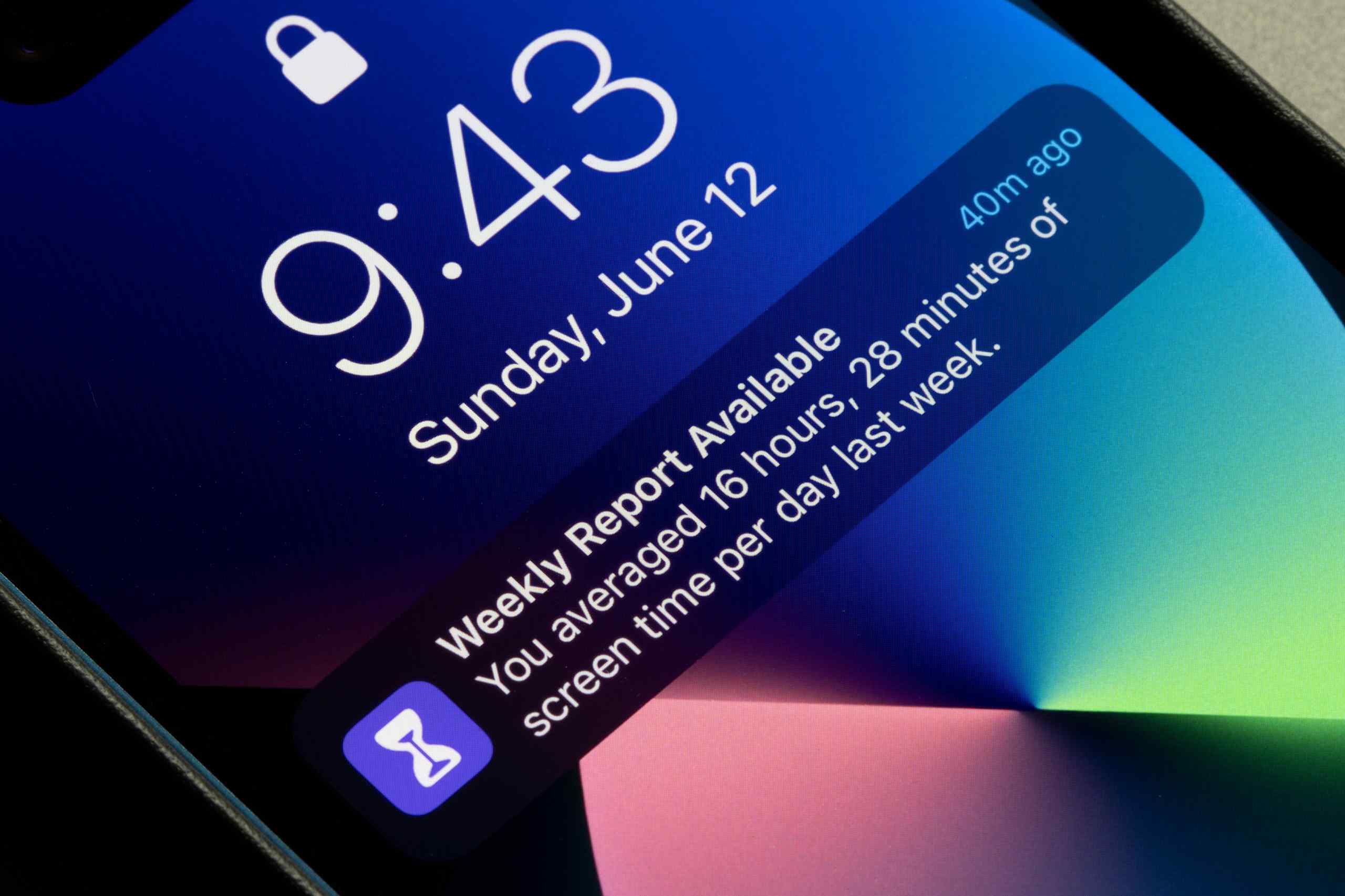 A phone displaying a weekly screen time report